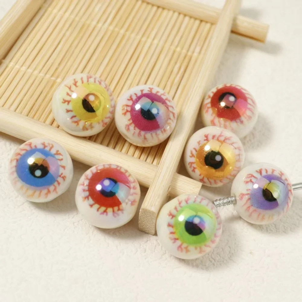 Scary Eyeball Beads 16mm Horror Demon Eye Ball Beads AB Rainbow Acrylic for Halloween Bracelet Necklace DIY Jewelry Making