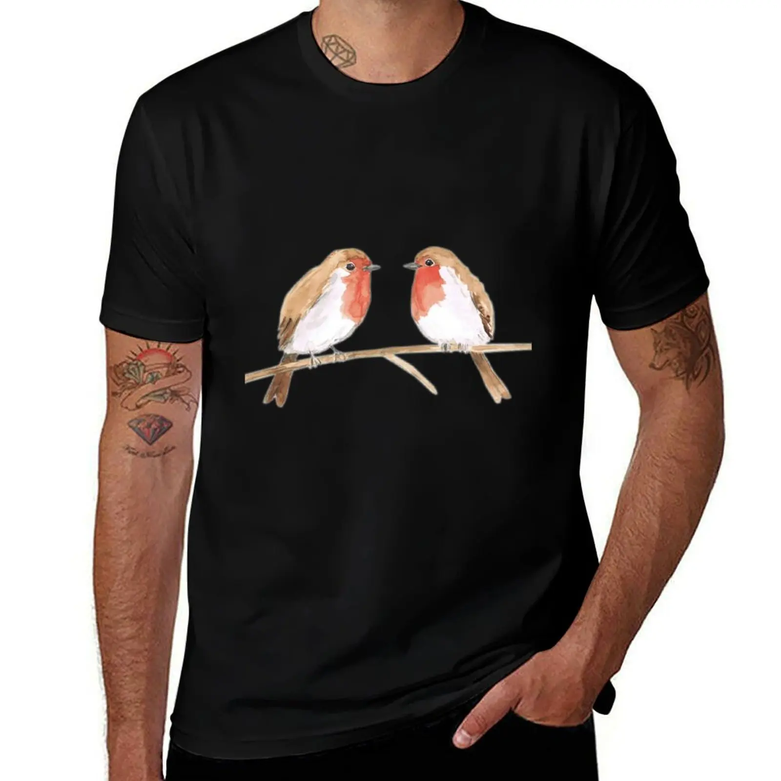 Two robins watercolor T-Shirt t shirt personalised T-Shirt