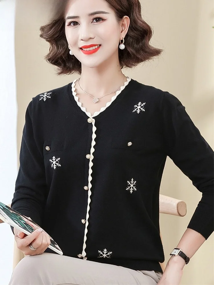 

Вязаный свитер свободного кроя для женщин 50+, модный трикотажный топ с V-образным вырезом, весенняя женская одежда