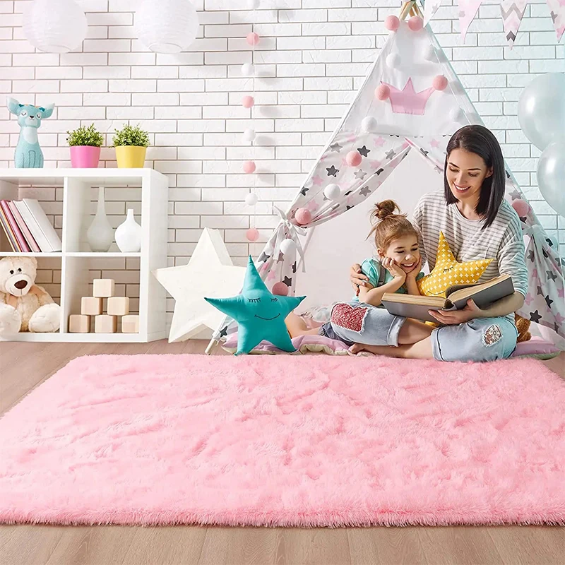 Modern Living Room Plush Carpets Pink Girl's Bedroom Decoration Rugs Fluffy Soft Bedside Lounge Area Gaming Non-Slip Floor Mats