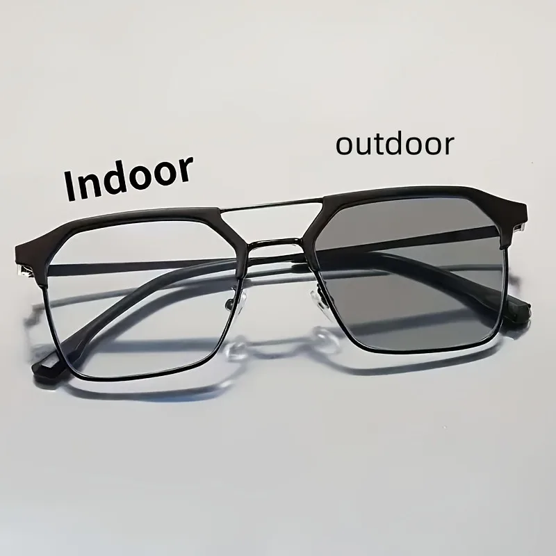 Photochrome Anti-Strahlungs-Blaulichtfilter-Brille, quadratischer Metallrahmen, Computerbrille für Damen und Herren, austauschbare Gläser – Detail 3