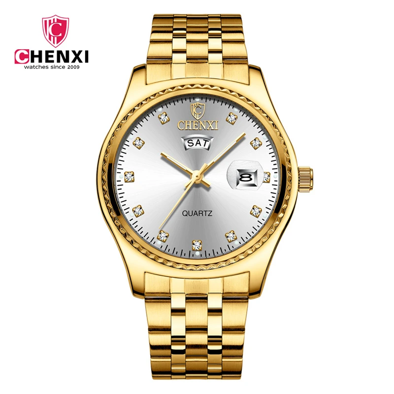 Fashion Chenxi Top Brand 8204a Couple Luxury Quartz Golden Stainless Steel Casual Waterproof Clock Gift For Women And Men Watch