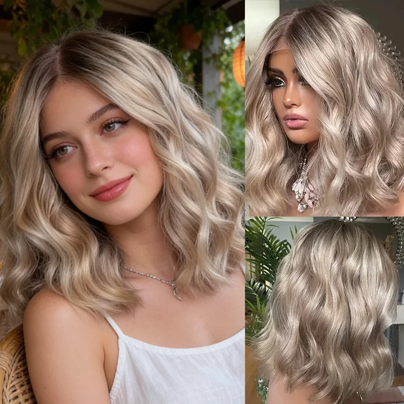 

Синтетический парик с кружевной передней частью для косплея в стиле аниме 2026 года, без клея, золотисто-пепельно-русый с мелированием, свободные волны, свободная линия роста волос, для женщин, для повседневного ношения