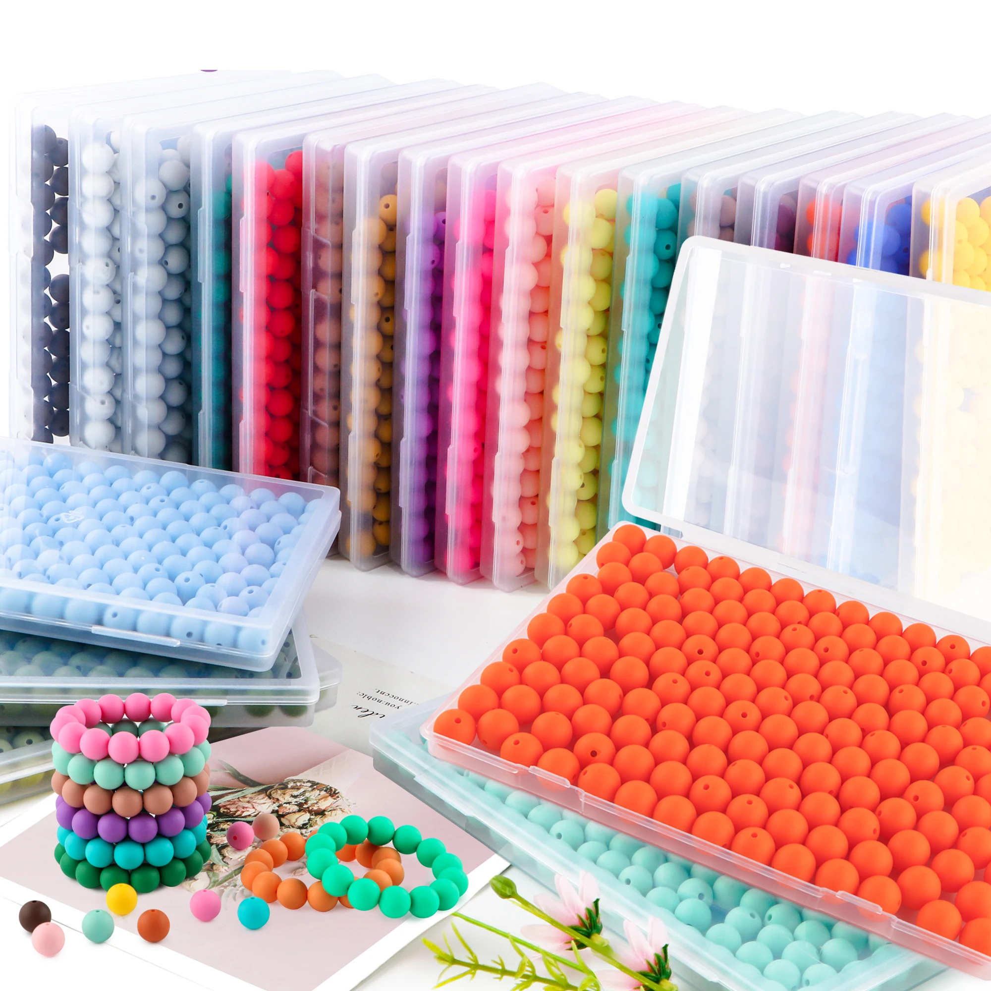 

200Pcs/Box 12MM/15MM Silicone Beads and Lentil Beads Mixed Pack For DIY Jewelry, Keychains, Handmade Creativity, Etc
