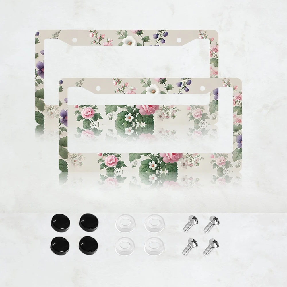 

2PC Vintage Flower License Plate Frames Cover Holders Aluminum Vintage Flower License Plate Cover with Screw Caps Cover 2-Hole