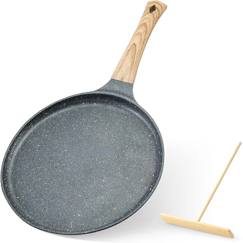 LMETJMA Crepe Pan 24cm Nonstick Dosa Pan with Spreader Granite Coating Griddle Pan for Stove Top Kitchen Pancake Pan JT420