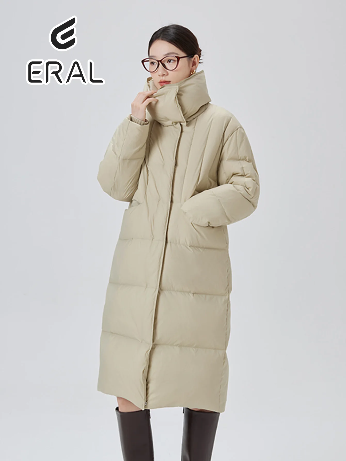 ERAL 2024 New Series Winter Down Jacket Over-Knee Coat Women Windproof Waterproof Stand Collar Warm Down Jacket Women's Parka