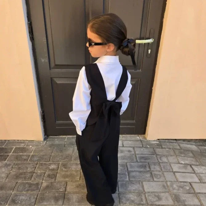 2026 Eastern European Girl Spring and Autumn Strap Bow Vest Casual Pants American Two Piece Set