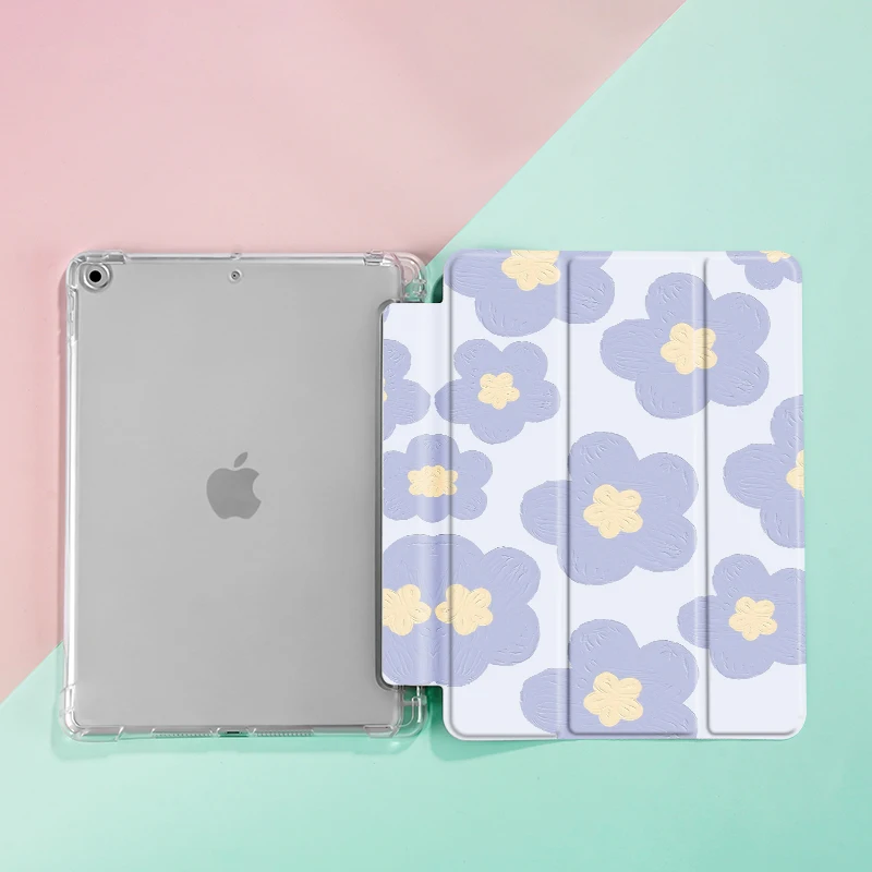 Flower Case For iPad 9th/ 8th/ 7th Generation 10.2 inch Case,For MiNi 4/5/6 Cover,with Pencil Holder,Auto Wake/Sleep Cover
