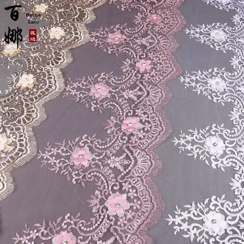 1 Yard Camel white Gold Mesh Sequins Embroidery Lace Trim for Bridal Wedding Gown Costume Design Lace Mesh 25cm wide