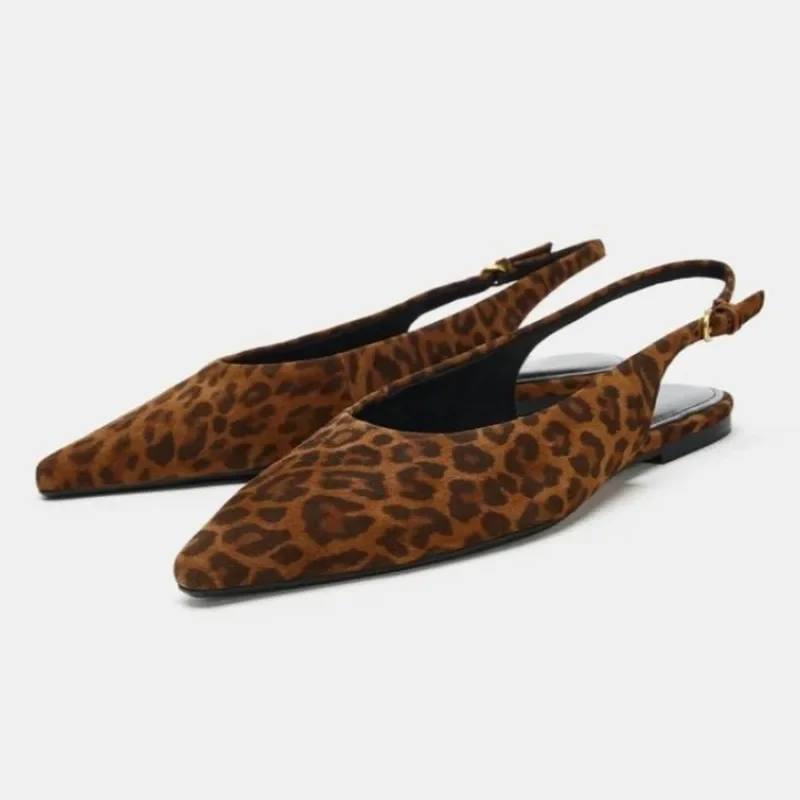 

Designer Leopard Flat Sandals Women Sexy Pointed Toe Slingback Flats Shoes Light Comfortable Beach Sandals Zapatos De Mujer