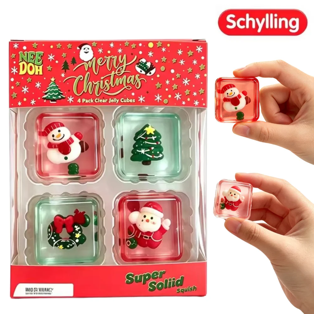 Weihnachts-NEEDOH Mini 4er-Set: Niedliche Würfel zur Stresslinderung, Quetschbare Anti-Angst-Spielzeuge, Fidget-Toys, Geschenkset für die Feiertage