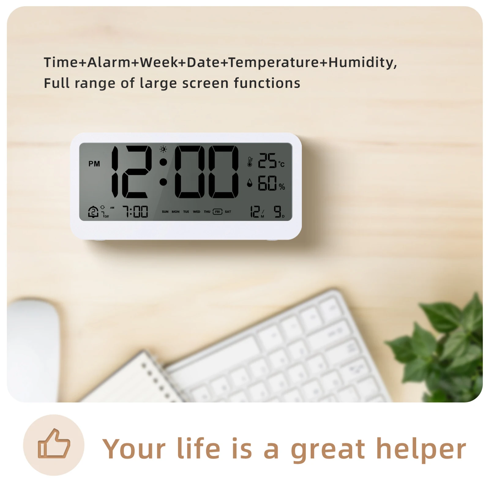 ZK30 8001-EN Multifunctional Digital Clock LED Brightness Adjustable Temperature Humidity Displaying Alarm Clock Dual Alarms