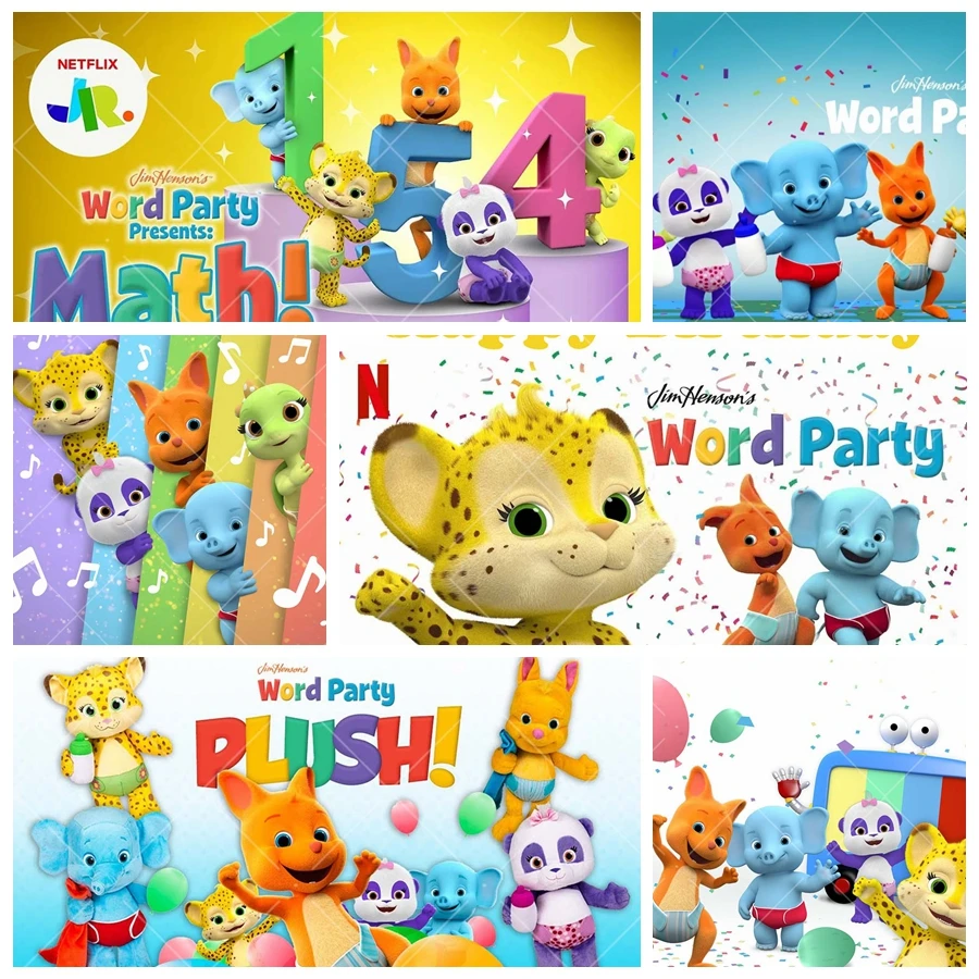 

Word Party Cartoon Theme Birthday Photography Backdrop Baby Shower Kids Happy Birthday Background For Party Supplies Decorations