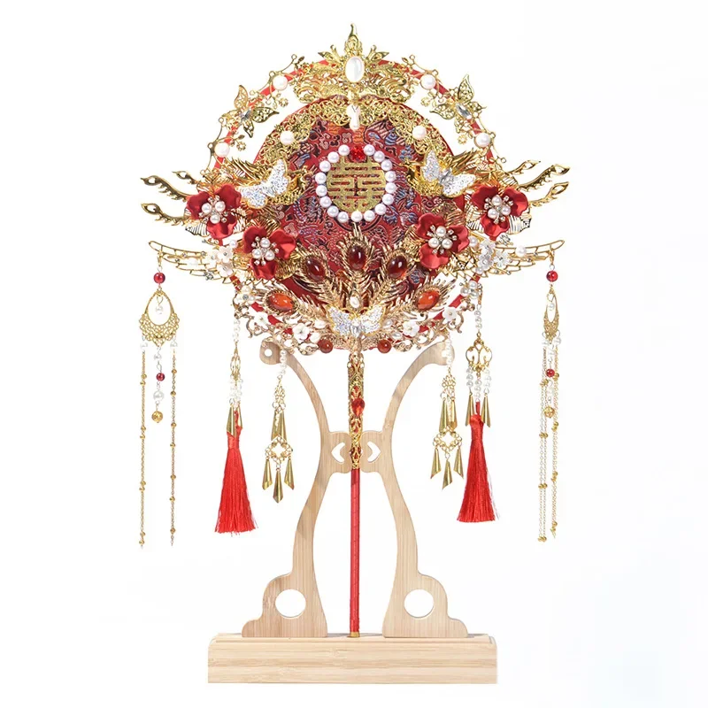 Chinese fan DIY hand-assembled bridal wedding masking fan heavy industry embroidery material finished product home decoration