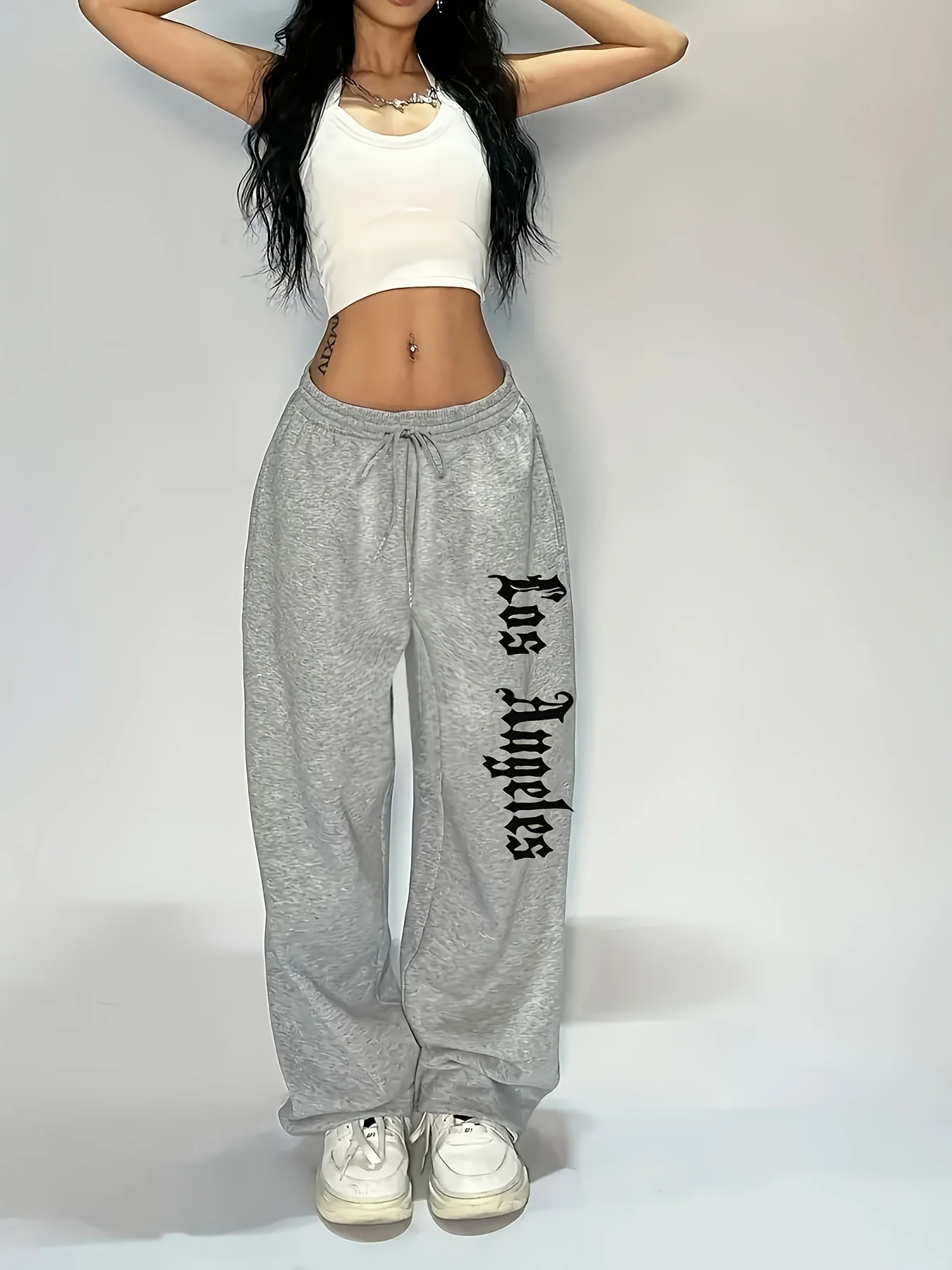 Frauen Herbst und Winter Plus-größe Brief Drucken Lose Gerade Fleece Bein Jogginghose Elastischer Bund Streetwear Vielseitig