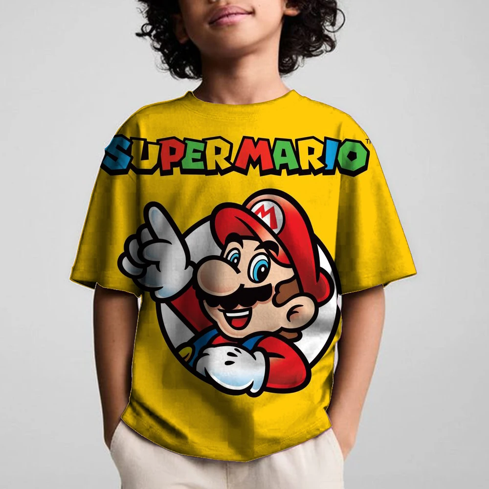 

2025 Summer T-shirt Kids Mario Cartoon Short Sleeve Boys Girls Clothing Casual street Creative short sleeve ﻿