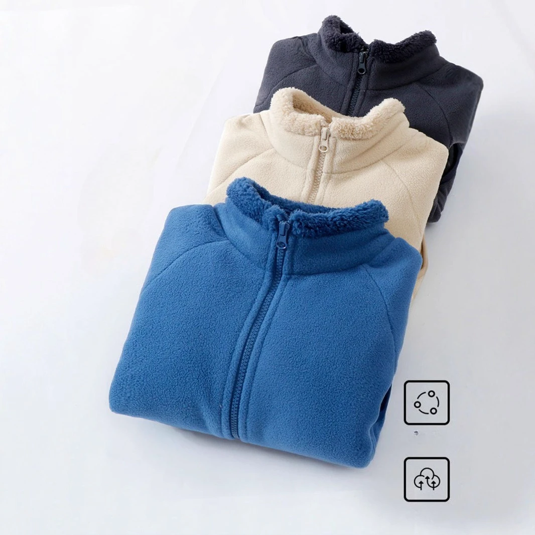 

Children's Autumn Winter Jacket Fleece Thick Warm Teenage Boys Girls Outerwear Stand Collar Zipper Long Sleeve Casual Coats
