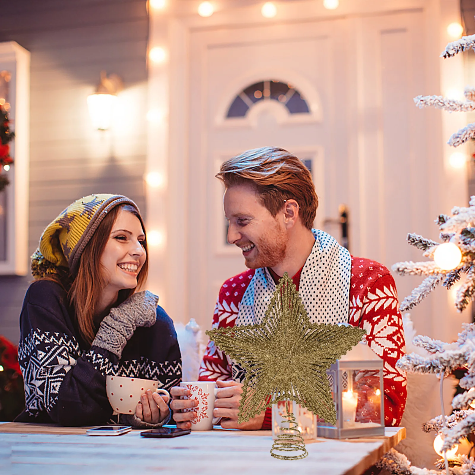 

1Pcs Christmas Treetop Pentagram Star Hollow-Out Xmas Tree Decor Holiday Festival Adornment Bright Color Christmas Tree