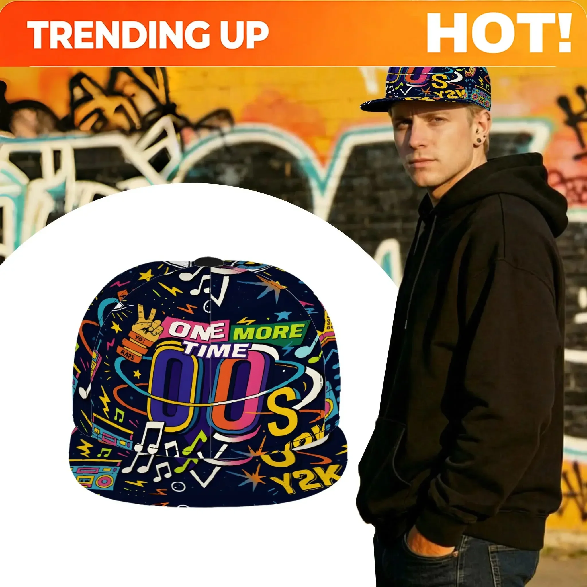 Custom Hats 1pc Back In The 2000S, Music Symbol Patterns 2D Flat Pattern Fashionable Baseball Cap, Sun Hat, Hip-Hop Hat
