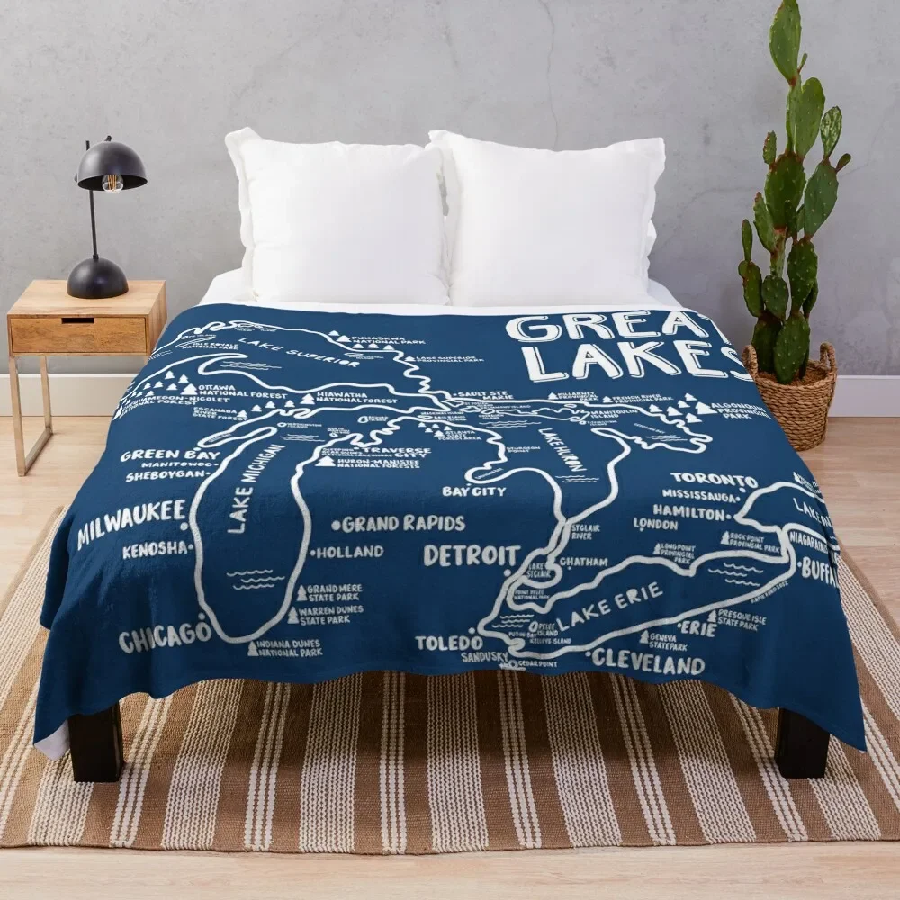 

Great Lakes Map Throw Blanket Decorative Sofa Bed covers Fluffys Large Sofas Sofa Quilt Blankets