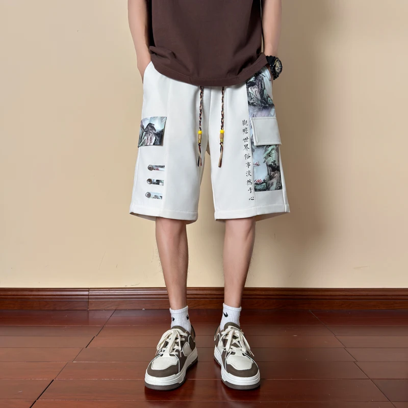 

Новые китайские мужские шорты из ледяного шелка, летние, модные, городские, свободные, прямого кроя, в стиле рабочей одежды, дышащие, удобные