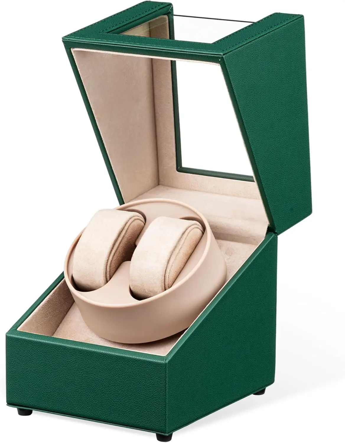 

Двойная автоматическая коробка-виндер для часов, автоматический вращающийся футляр для хранения и демонстрации наручных часов с 2 слотами (зеленая искусственная кожа)