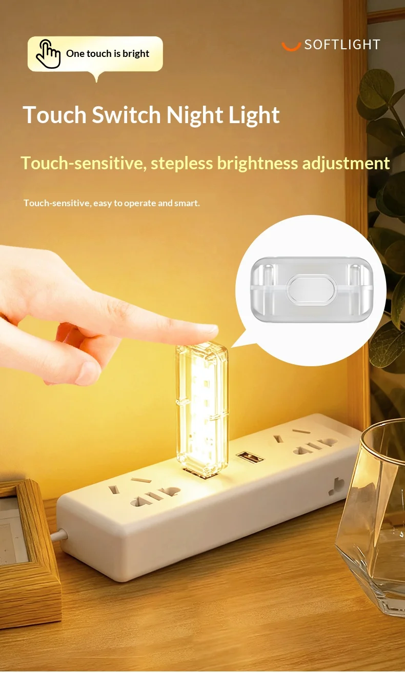 10LEDs USB Touch Dimming Night Light 5V Portable 3000K/6500K Bulb for Bedroom Study PC Laptop Mobile Power Bank Plug in Lighting