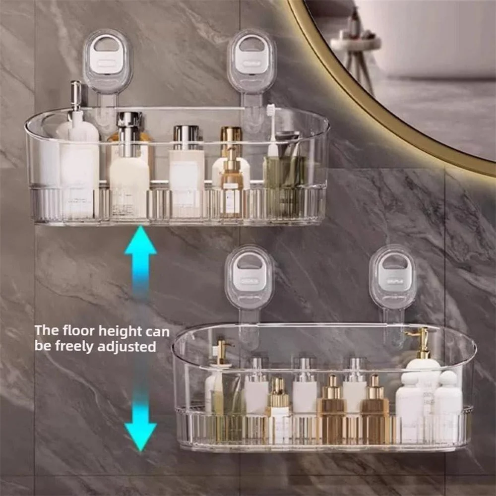 Shower Suction Cup Shelf Basket Light Glacier Pattern One Second Installation Bathroom Organizer Storage Rotating to Suck Remove
