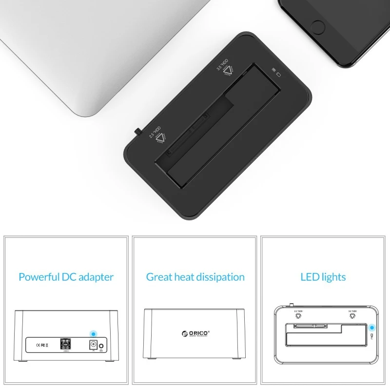 Orico Hdd Docking Station Ssd Harde Schijf Docking Station Voor 2.5/3.5 Inch Hdd Ssd Sata Naar Usb 3.0 Hdd Met 12v2a Adapter