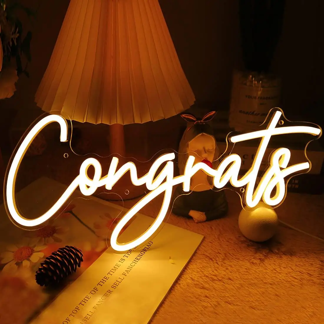 Congrats Neon Sign USB Dimmable LED Light for Graduation Wedding Birthday Party Celebration Backdrop Wall Art Decor Gifts