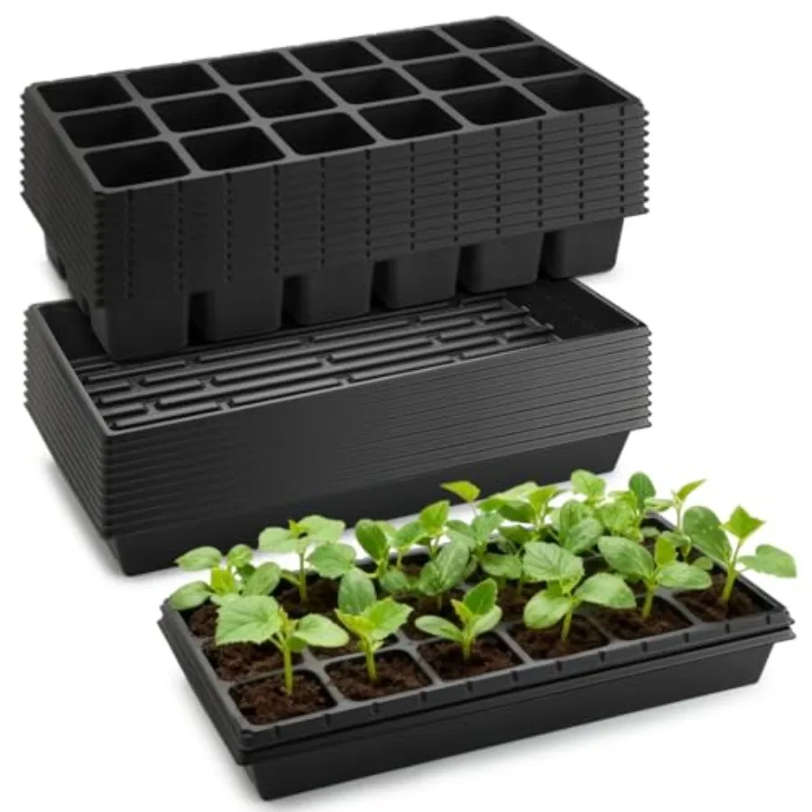 

Seedling trays for indoor gardening, polypropylene, black, 20x10 1020 size with 18 square cells, 3 x 3 x 2.9 deep, no drainage