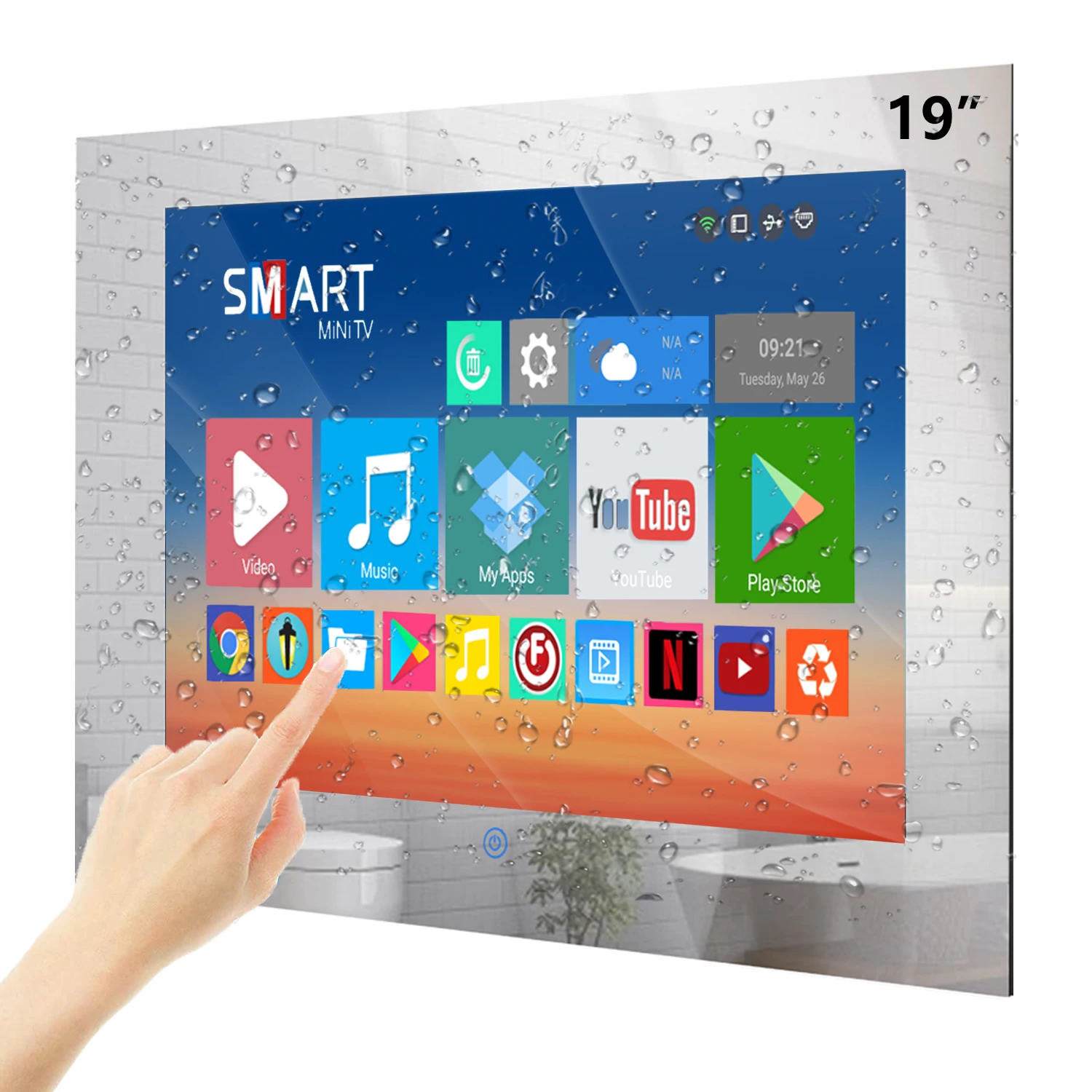 

Cool Deal 19 Inch Touchscreen Smart Bathroom TVs IP66 Waterproof Mirror TVs Androids Smart TV