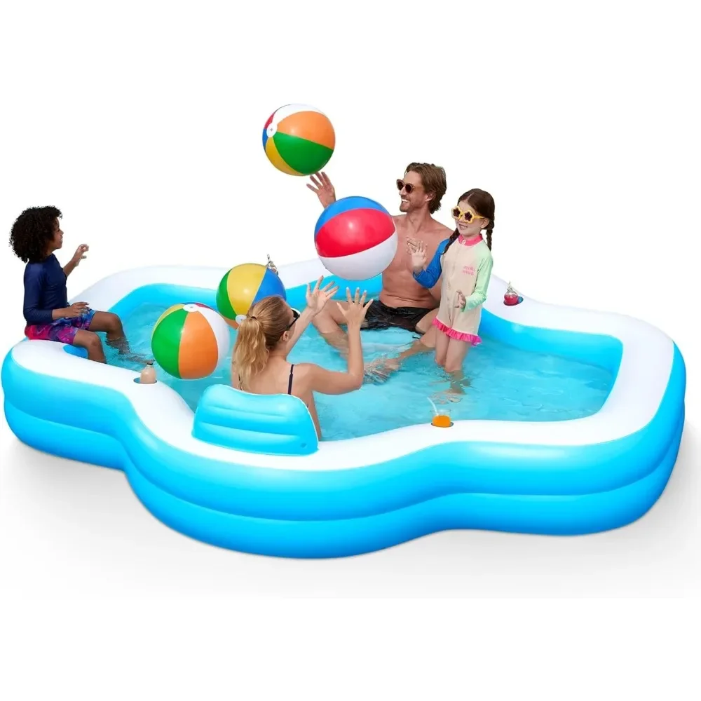 

Inflatable Pool for Family with Seats, 120" x 101" x 26" Blow Up Durable Thickened Above Ground Pool with Backrest Cup Holders
