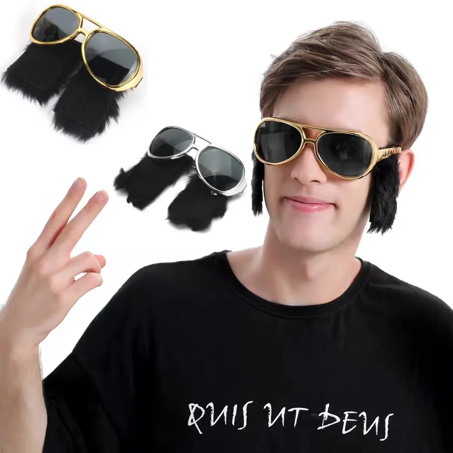 Gafas divertidas con barba y patillas para disfraz de discoteca de los años 70, gafas de sol doradas novedosas, accesorios para disfrazarse, diversión rockera, venta al por mayor
