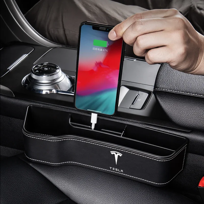 For Tesla Model 3 Y Car Storage Box Stowage Arrangement Seat Gap Storage Box Leather Storage Box Accessories Decoration