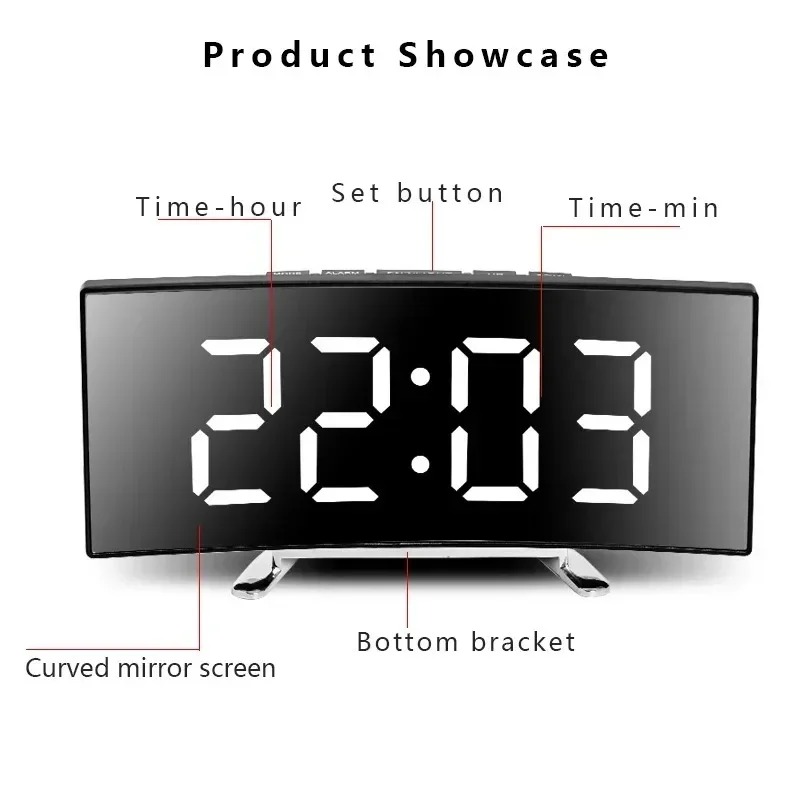 Creative Curved Electronic Clock LED Large Screen Mirror Alarm Clock Electronics Home and Decoration Desk Decor Digital Bedroom