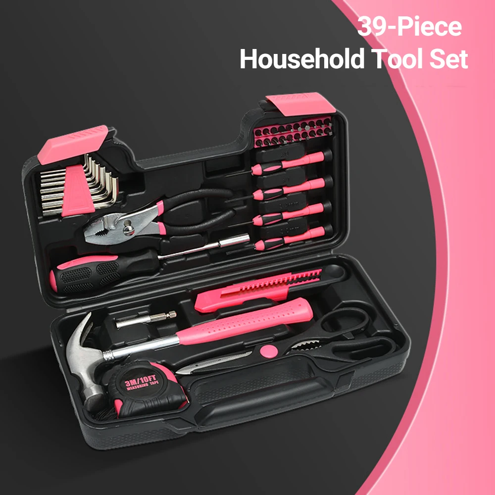 

39Pcs Household Tools Kit with Plastic Toolbox Hand Tool Set Portable Manual Maintenance Home Tool Emergency Repair Tool Kit