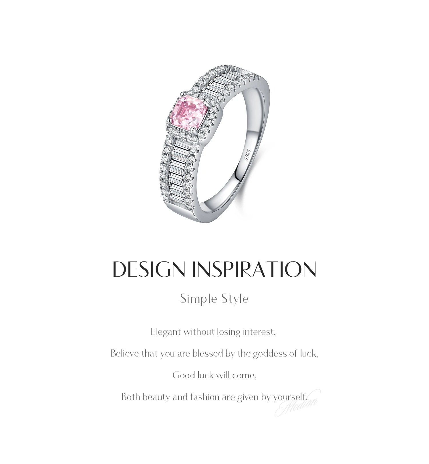MODIAN 0.4CT Light Pink Moissanite Ring 925 Sterling Silver Luxury Asscher Cut Lab Diamond Finger Ring For Women Fine Jewelry
