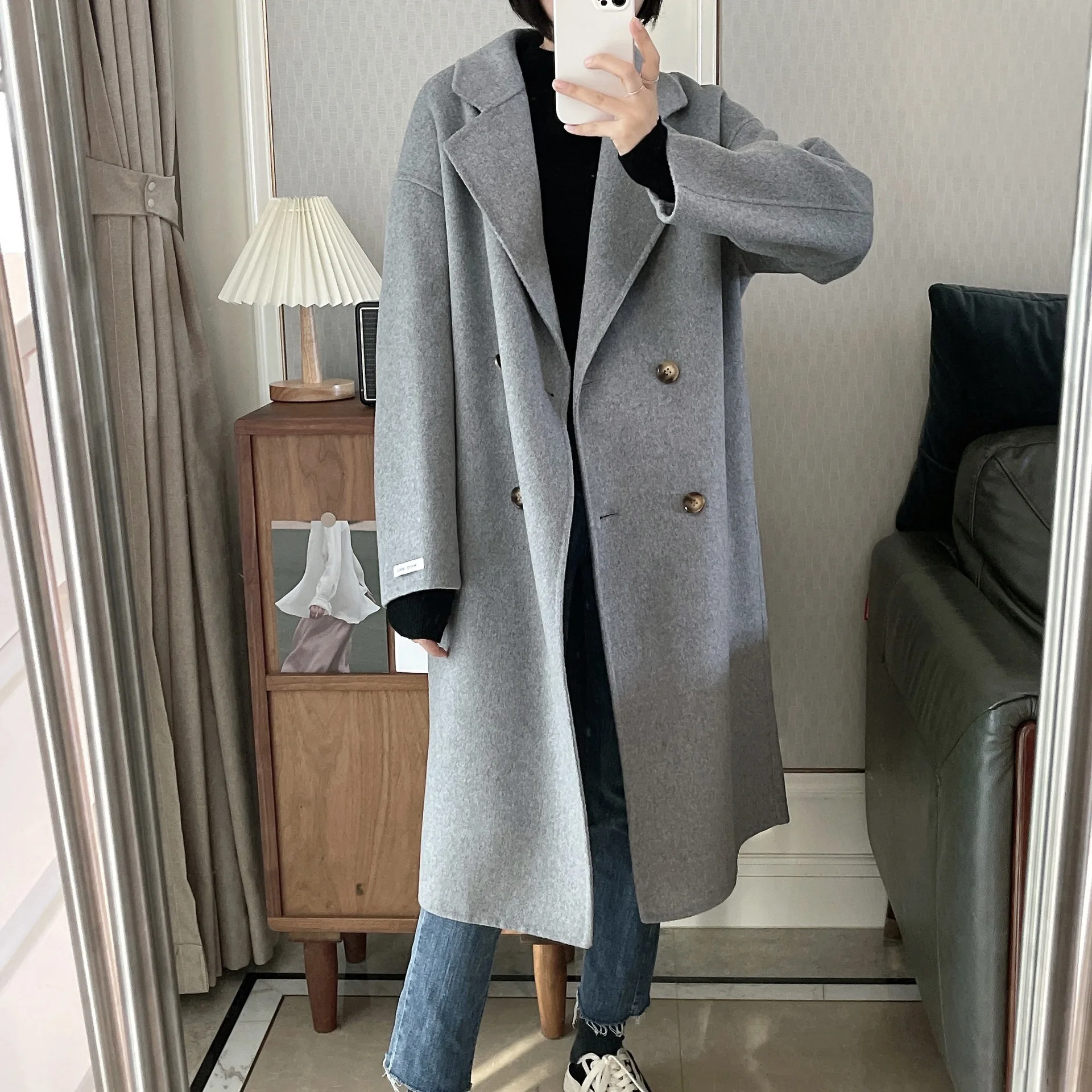 

2026 Spring Women Drouble Breasted Woolen Coat Loose Style Cashmere Winter Clothes Long Coats Tops Female Windbreaker Outwear