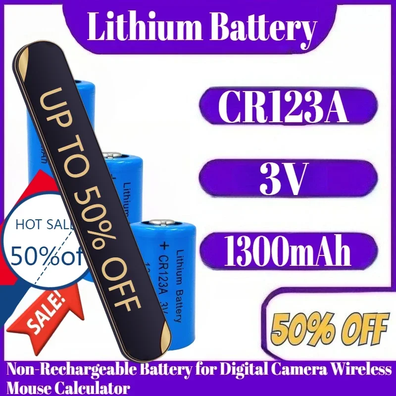 

1300mAh 3V Lithium Battery 3 Volt CR123A Batteries Non-Rechargeable Battery for Digital Camera Wireless Mouse Calculator