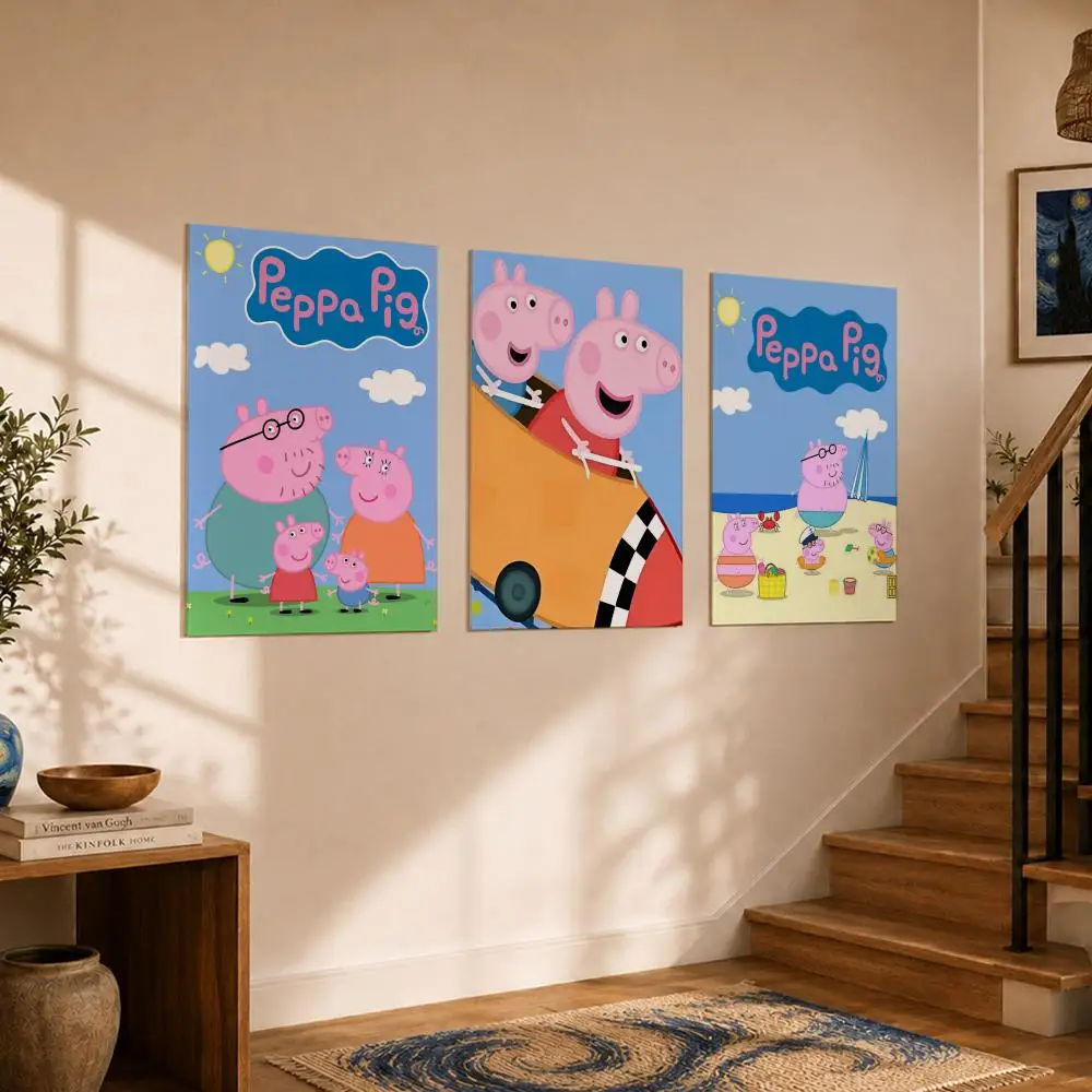 Kids Cartoon P-Peppa PigS Poster Vintage Retro Anime Poster Stickers Peel and Stick Wall Art Home Decor view 3