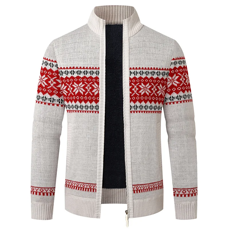 Mens 2026 Winter Christmas Thicken Fleece Lined Cardigan Jacquard Knitted Sweater Coat Cotton Male Outerwear M to 4XL