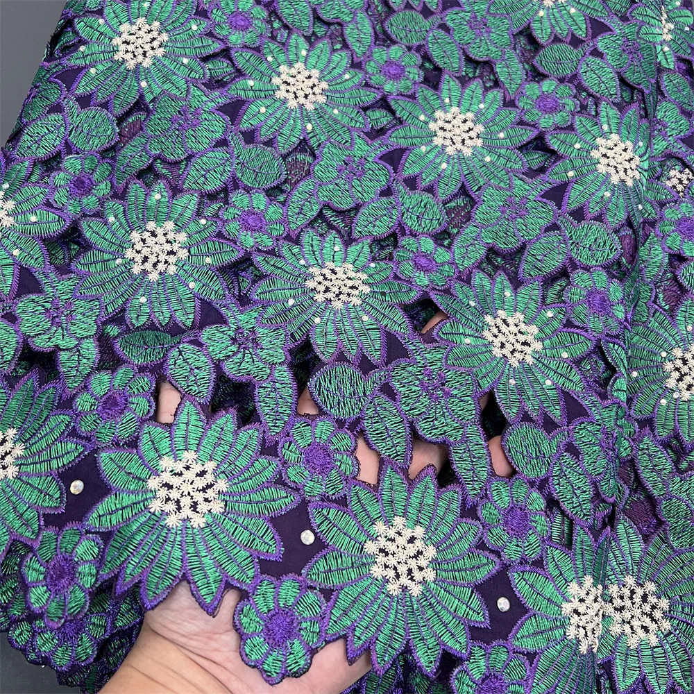 Latest 2026 African Nigerian High-Quality Cotton Damask Guipure Tulle Lace Fabric for Dress Prom Party Gown 5Yards PS0044 view 3