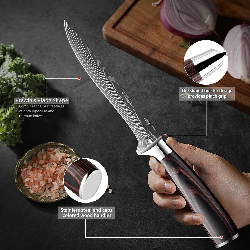 6 Inch Boning Knife, Japanese High Carbon Stainless Steel Filleting Knife Laser Pattern Chef Knife for Deboning Fish & Meat