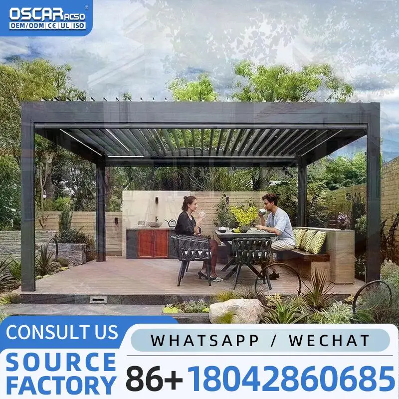 Sustainable Waterproof 8x8 Aluminium Motorized Electric Folding Louvered Pergola Gazebo for Backyard Patio and Garden pergola