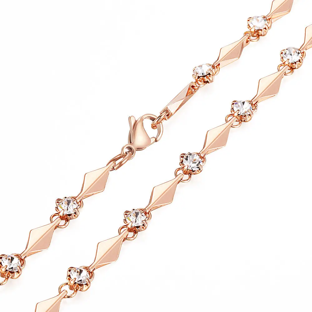 585 Rose Gold Color Necklace For Women Girls  Cubic Zircon Link Chain Necklaces Female Hot Party Wedding Jewelry Valentines Gift