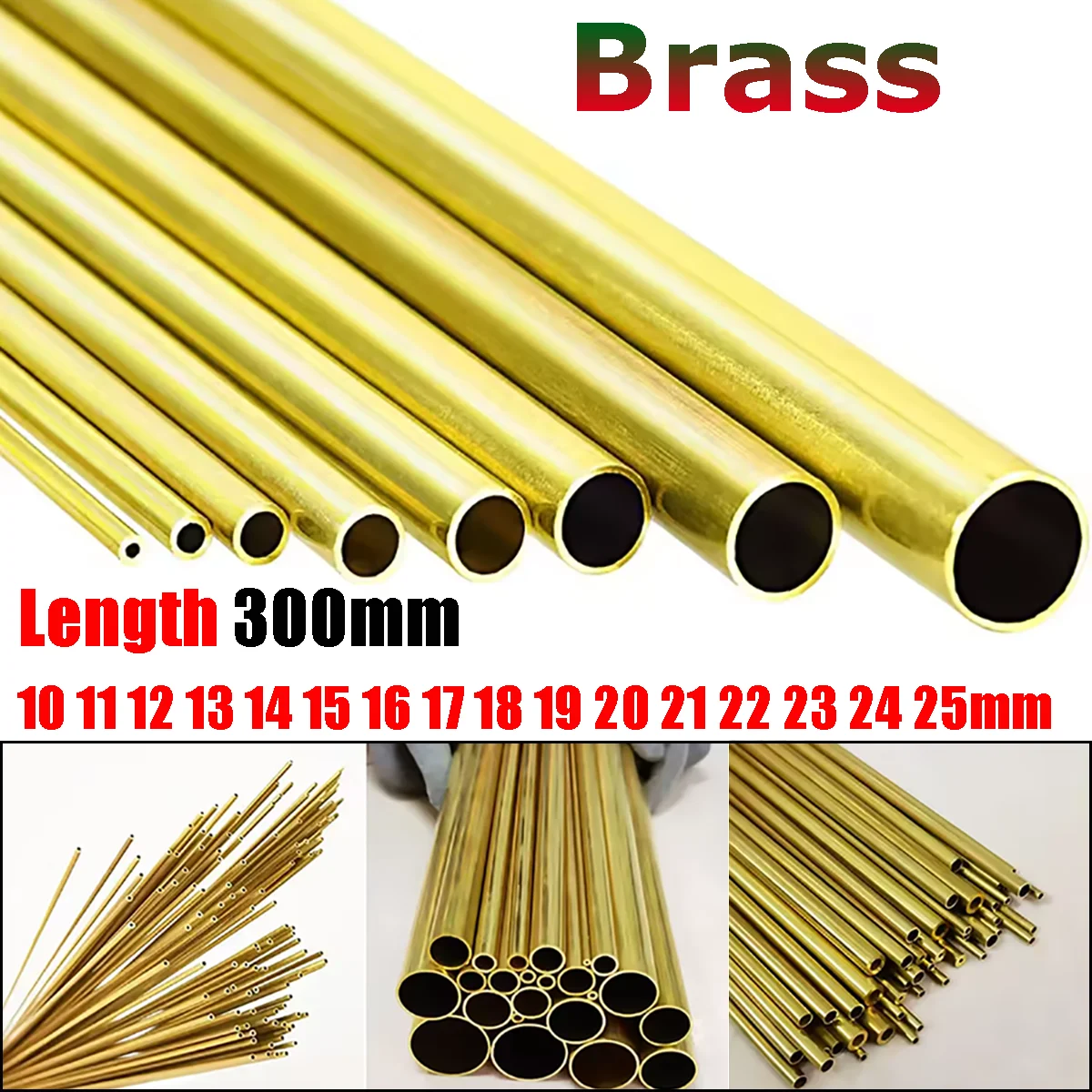 1pcs H65/62 Brass Tube Diameter 10 11 12 13 14 15 16 17 18 19 20 21 22 23 24 25mm Length 300mm Hollow Straight Round Pipe Tubing