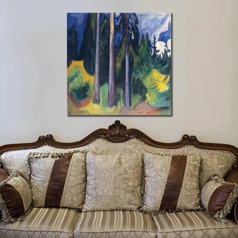 

Abstract Landscape Canvas Art Forest Edvard Munch Paintings Hand Painted Colorful Artwork Home Decor High Quality