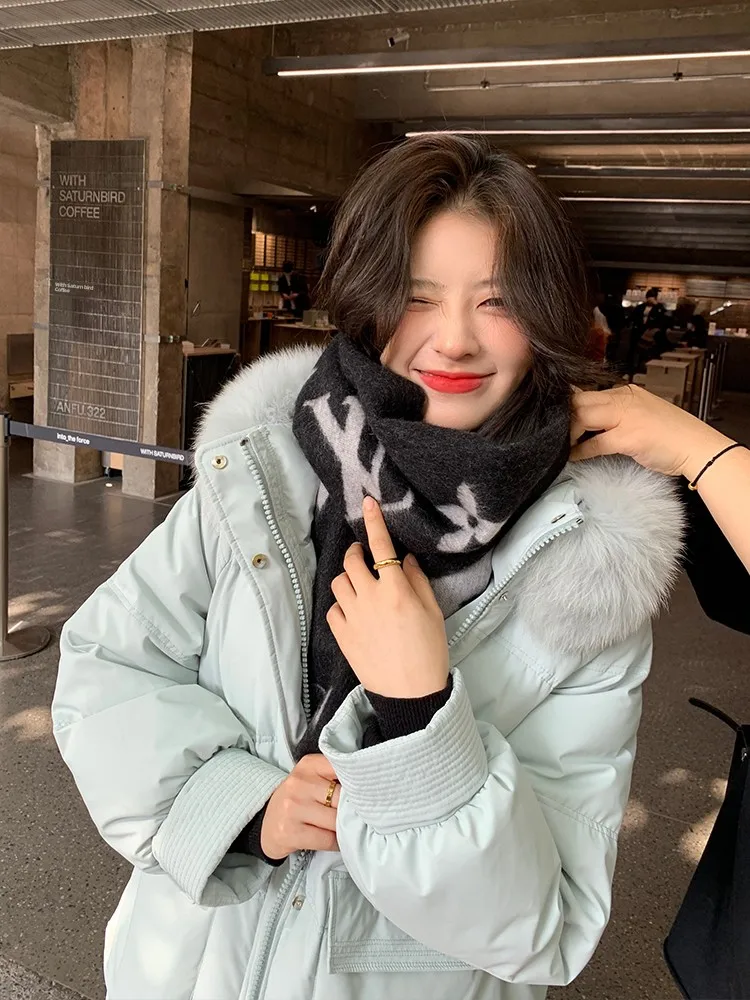 

Женское зимнее пальто Jaet Thiened с меховым воротником средней длины, модный дизайн, длинное пальто прямого кроя